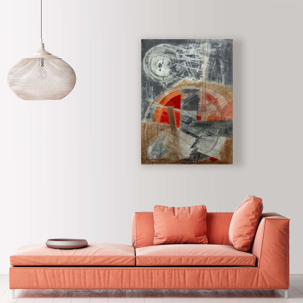 Contemporary Art Abstract Mixed Media Painting. Entitled: The Hope of Renewable Energy by Maite Baron. Image description: interior design product room mockup