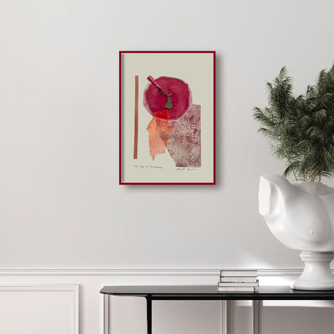 Contemporary Art Abstract Mixed Media Painting. Entitled: The Age of Innocence by Maite Baron. Image description: interior design product room mockup