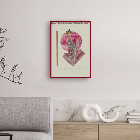 Contemporary Art Abstract Mixed Media Painting. Entitled: The Sweat Taste of Freedom by Maite Baron. Image description: interior design product room mockup