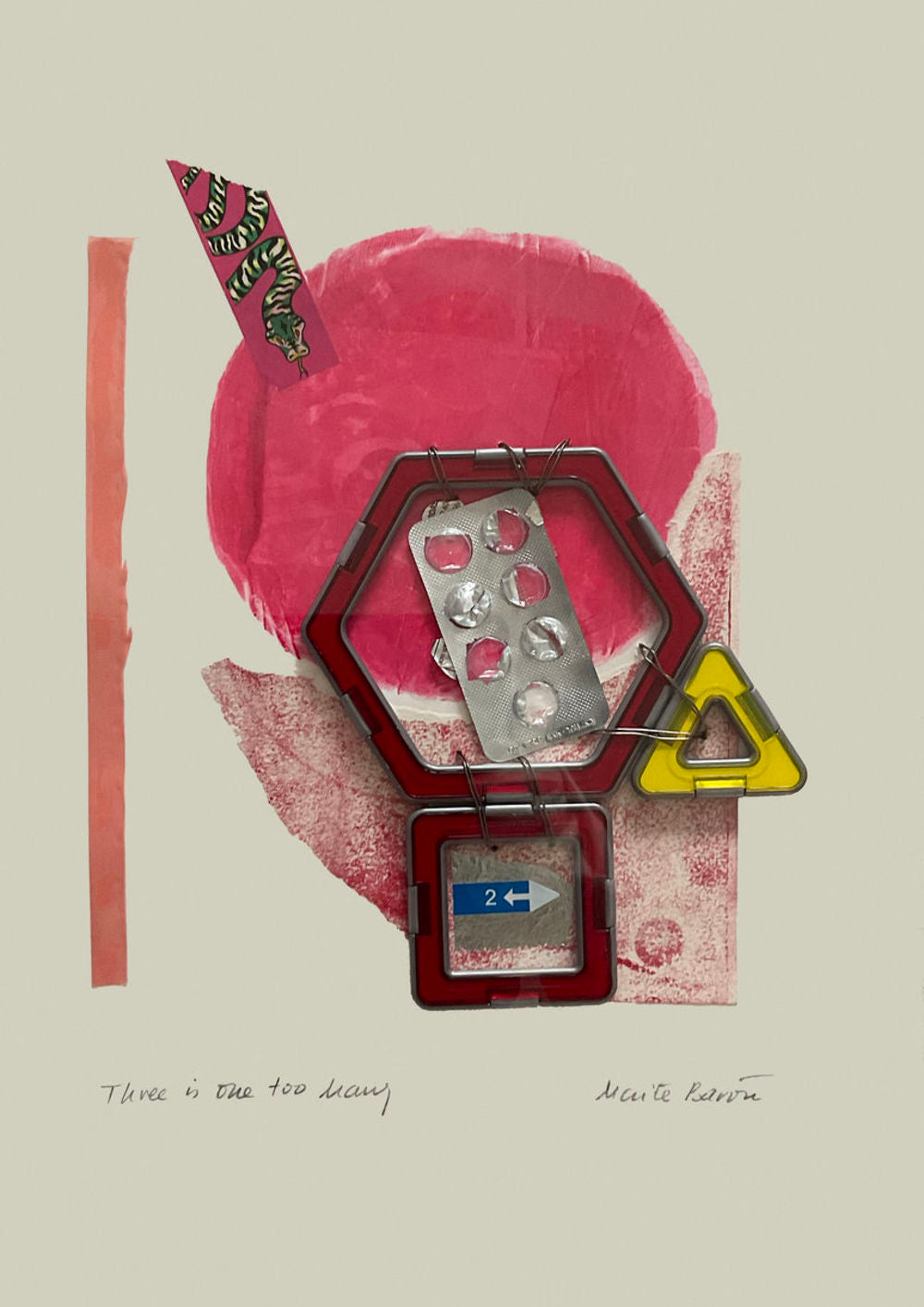 Contemporary Art Abstract Mixed Media Painting. Entitled: Three is One Too Many by Maite Baron. Image description: product example