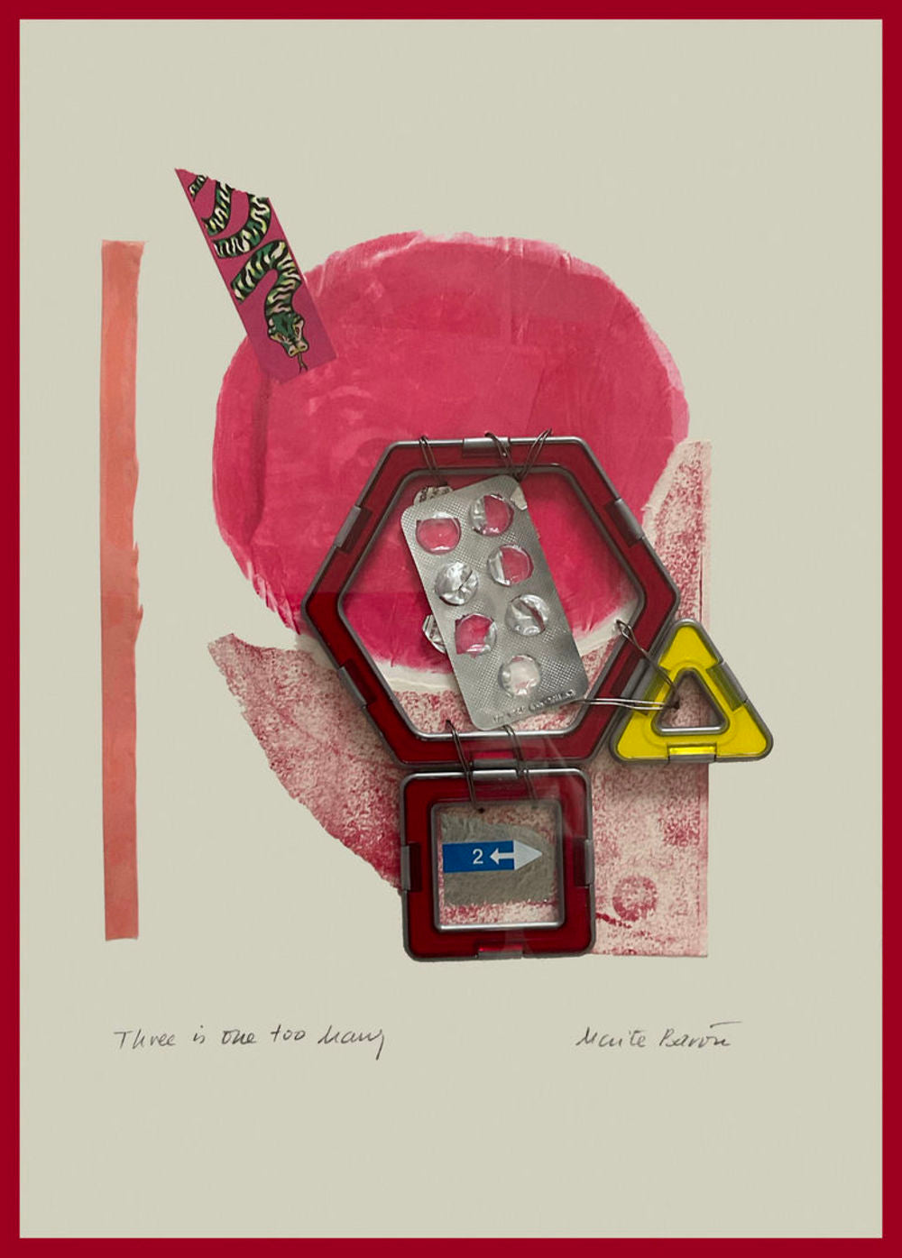 Contemporary Art Abstract Mixed Media Painting. Entitled: Three is One Too Many by Maite Baron. Image description: product example