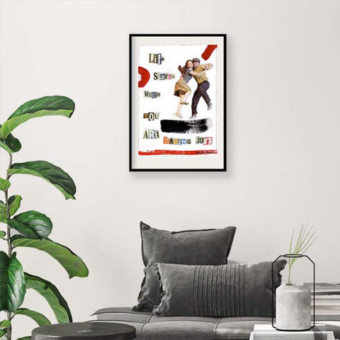 Contemporary Art Collage. Entitled: Life Starts Now by Maite Baron. Image description: interior design product room mockup