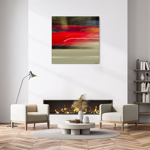 Limited Edition Abstract Photography. Entitled: Speeding Red Ferrari by Keith Grafton. Image description: interior design product room mockup