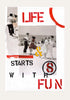 Contemporary Art Collage. Entitled: Life Starts With Fun by Maite Baron. Image description: product example