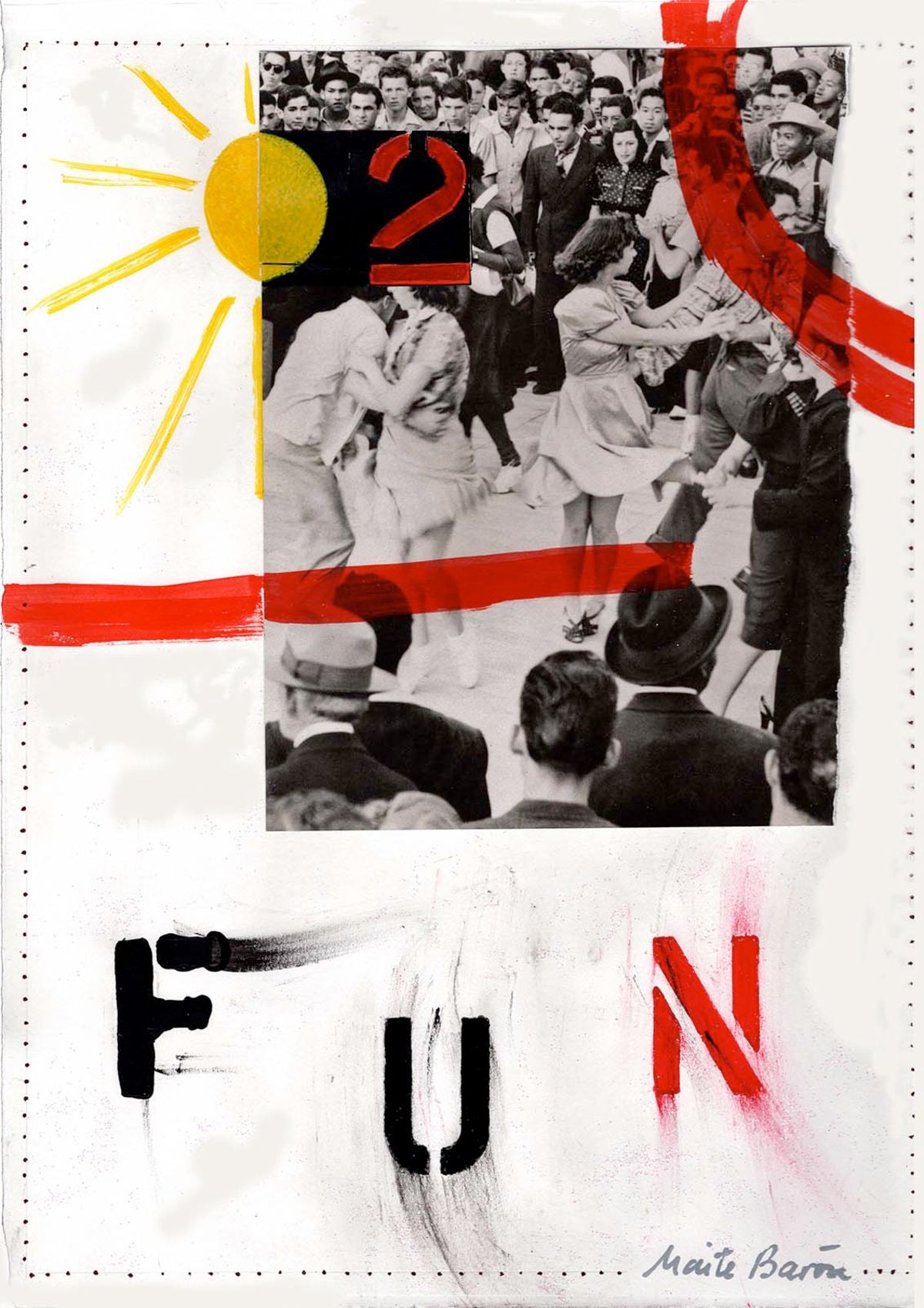 Contemporary Art Collage. Entitled: Fun For Two by Maite Baron. Image description: Artwork