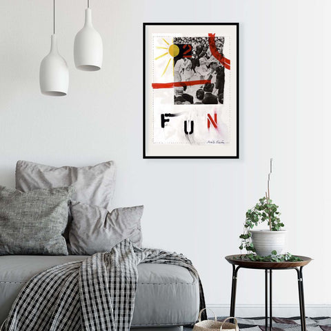 Contemporary Art Collage. Entitled: Fun For Two by Maite Baron. Image description: interior design product room mockup