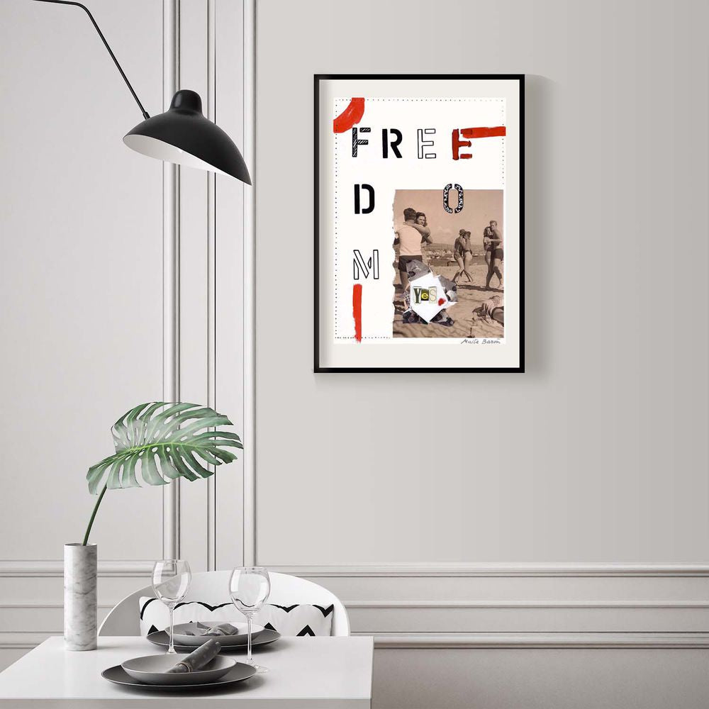 Contemporary Art Collage. Entitled: Freedom by Maite Baron. Image description: interior design product room mockup