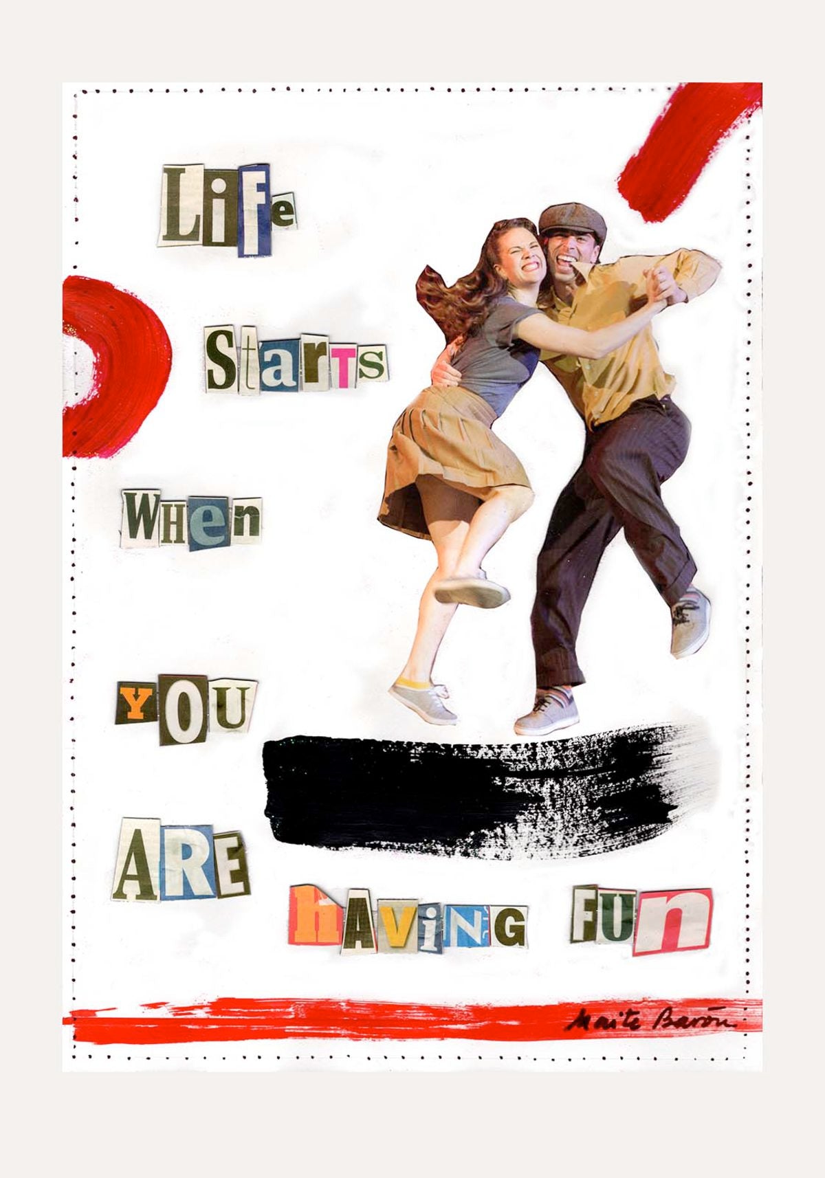 Contemporary Art Collage. Entitled: Life Starts Now by Maite Baron. Image description: product example