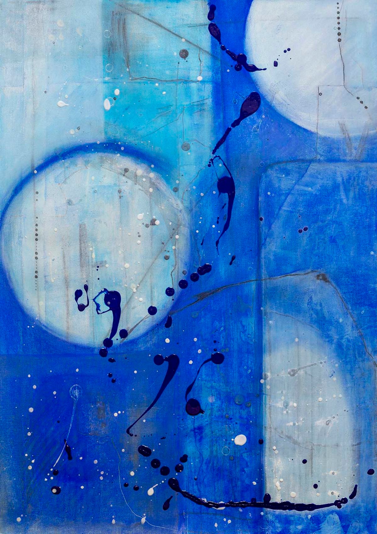 Contemporary Art Original Abstract Painting. Entitled: Blue Moon II by Maite Baron. Image description: Artwork