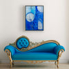 Contemporary Art Original Abstract Painting. Entitled: Blue Moon II by Maite Baron. Image description: interior design product room mockup