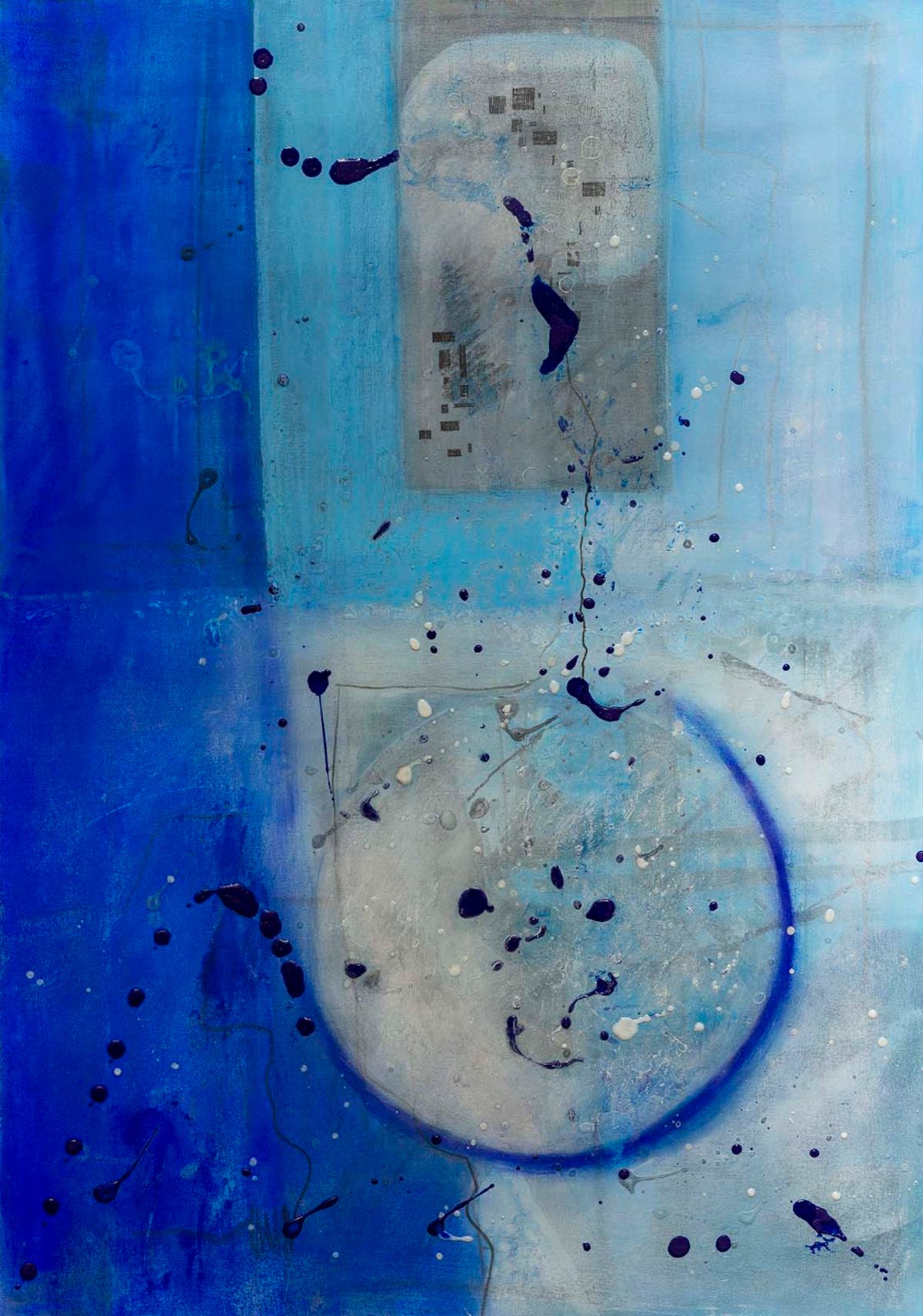 Contemporary Art Original Abstract Painting. Entitled: Blue Moon I by Maite Baron. Image description: Artwork