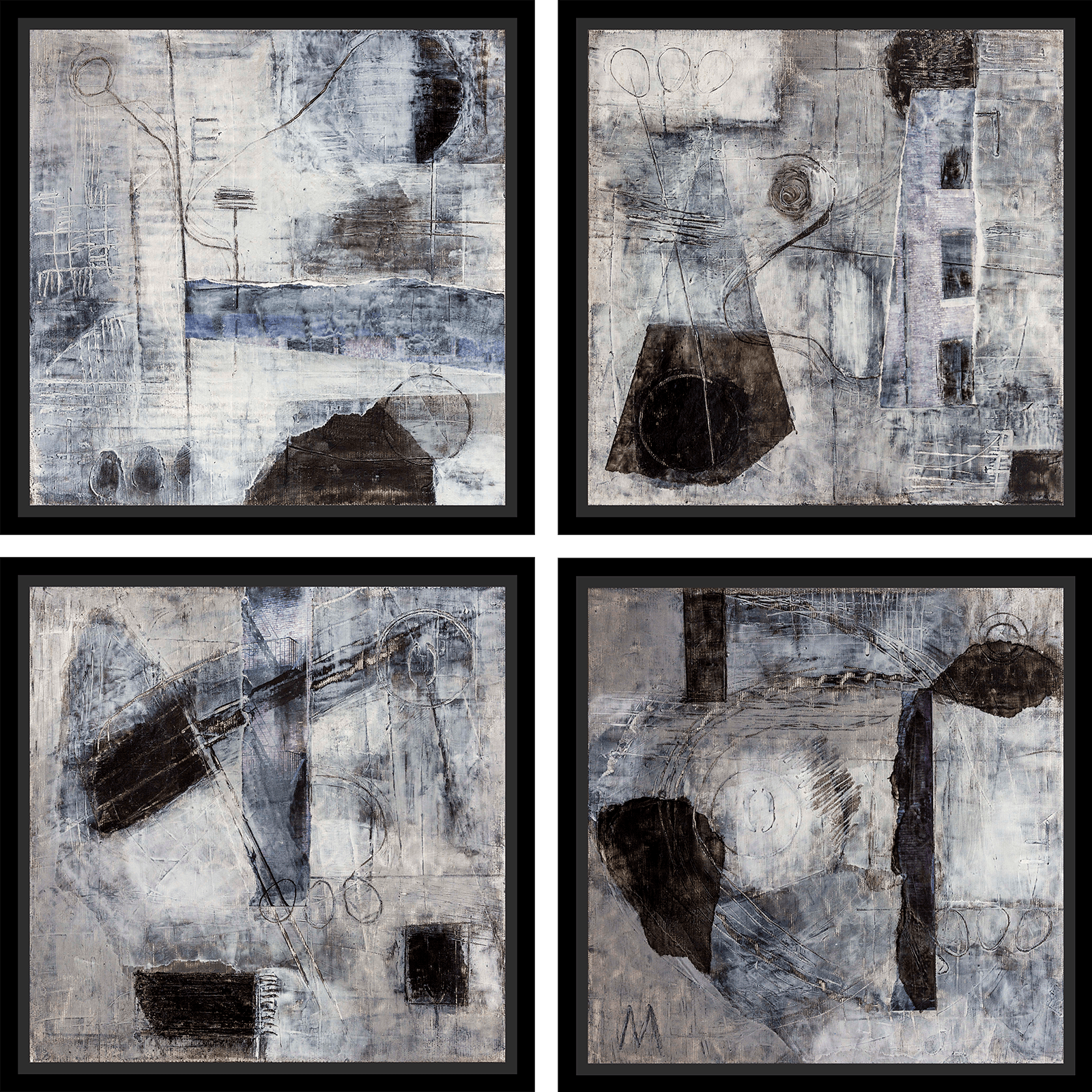 Contemporary Art Abstract Mixed Media Painting. Entitled: Give Me More (Tetratych) by Maite Baron. Image description: Artwork