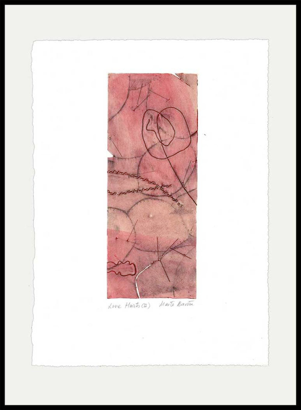 Abstract Mixed Media Print. Entitled: Love Hurts I-IV (tetraptych) by Maite Baron. Image description: product example
