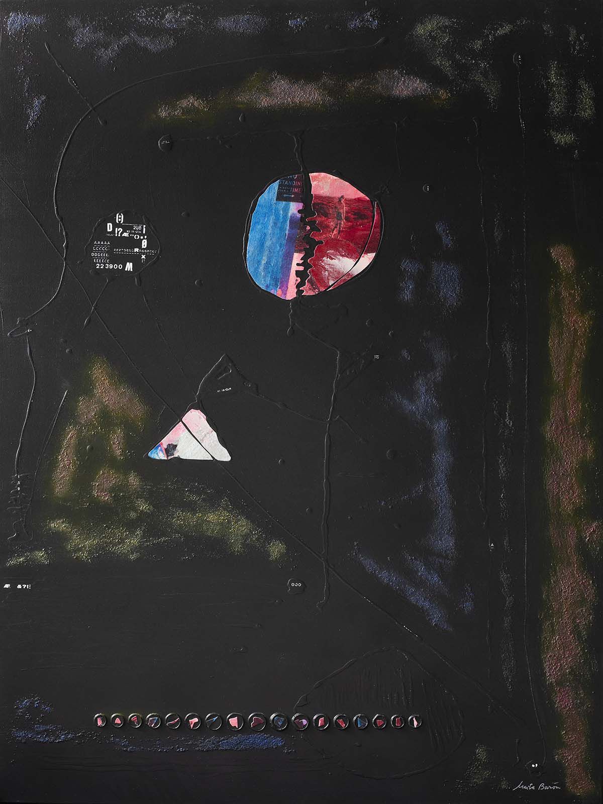 Original Canvas Art Abstract Mixed Media Painting. Entitled: In Between Two Worlds by Maite Baron. Image description: Artwork