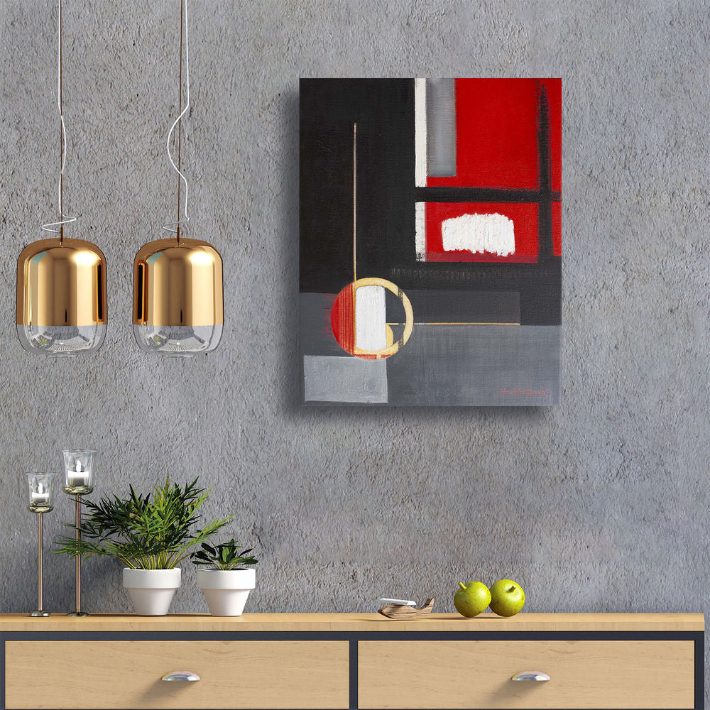 Original Canvas Art Abstract Mixed Media Painting. Entitled: From My Window I by Maite Baron. Image description: interior design product room mockup