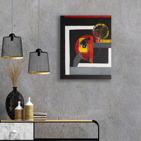 Original Canvas Art Abstract Mixed Media Painting. Entitled: From My Window II by Maite Baron. Image description: interior design product room mockup