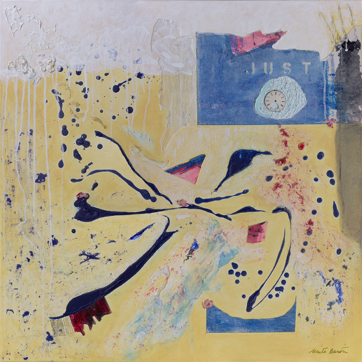 Original Canvas Art Abstract Mixed Media Painting. Entitled: Just Five Minutes More by Maite Baron. Image description: Artwork