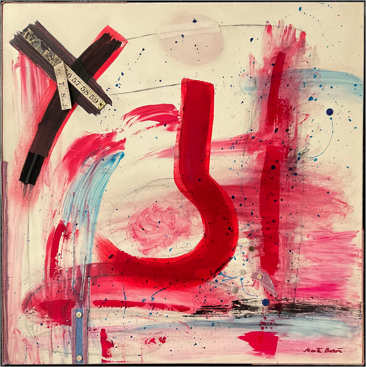 Original Canvas Art Abstract Mixed Media Painting. Entitled: Existing in a Different Dimensional Paradigm by Maite Baron. Image description: Artwork