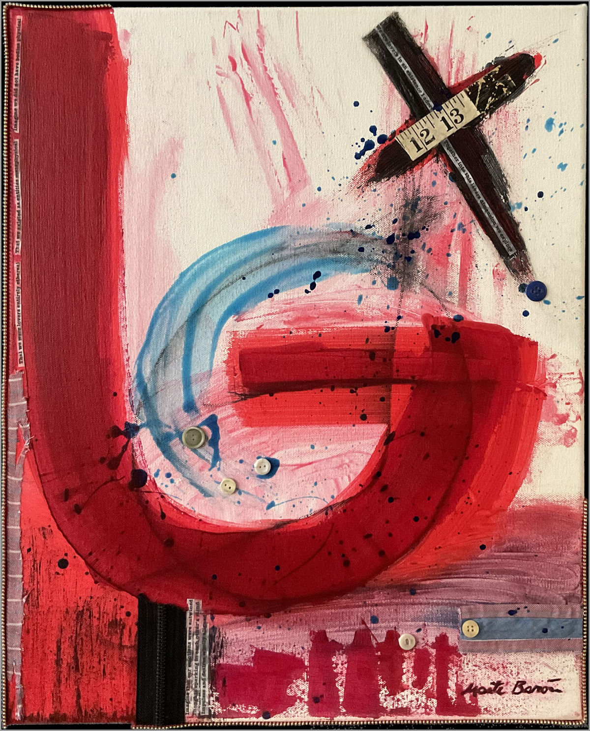 Original Canvas Art Abstract Mixed Media Painting. Entitled: A Lovers Dimension by Maite Baron. Image description: Artwork