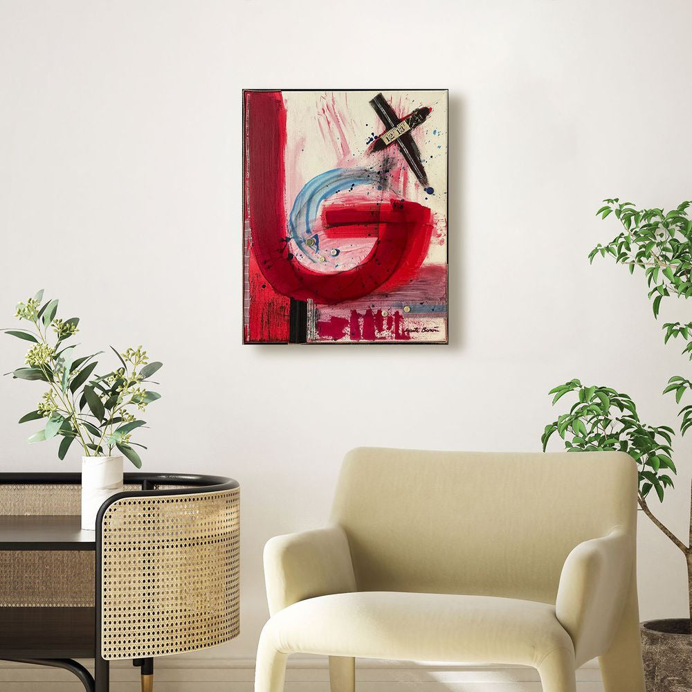 Original Canvas Art Abstract Mixed Media Painting. Entitled: A Lovers Dimension by Maite Baron. Image description: interior design product room mockup