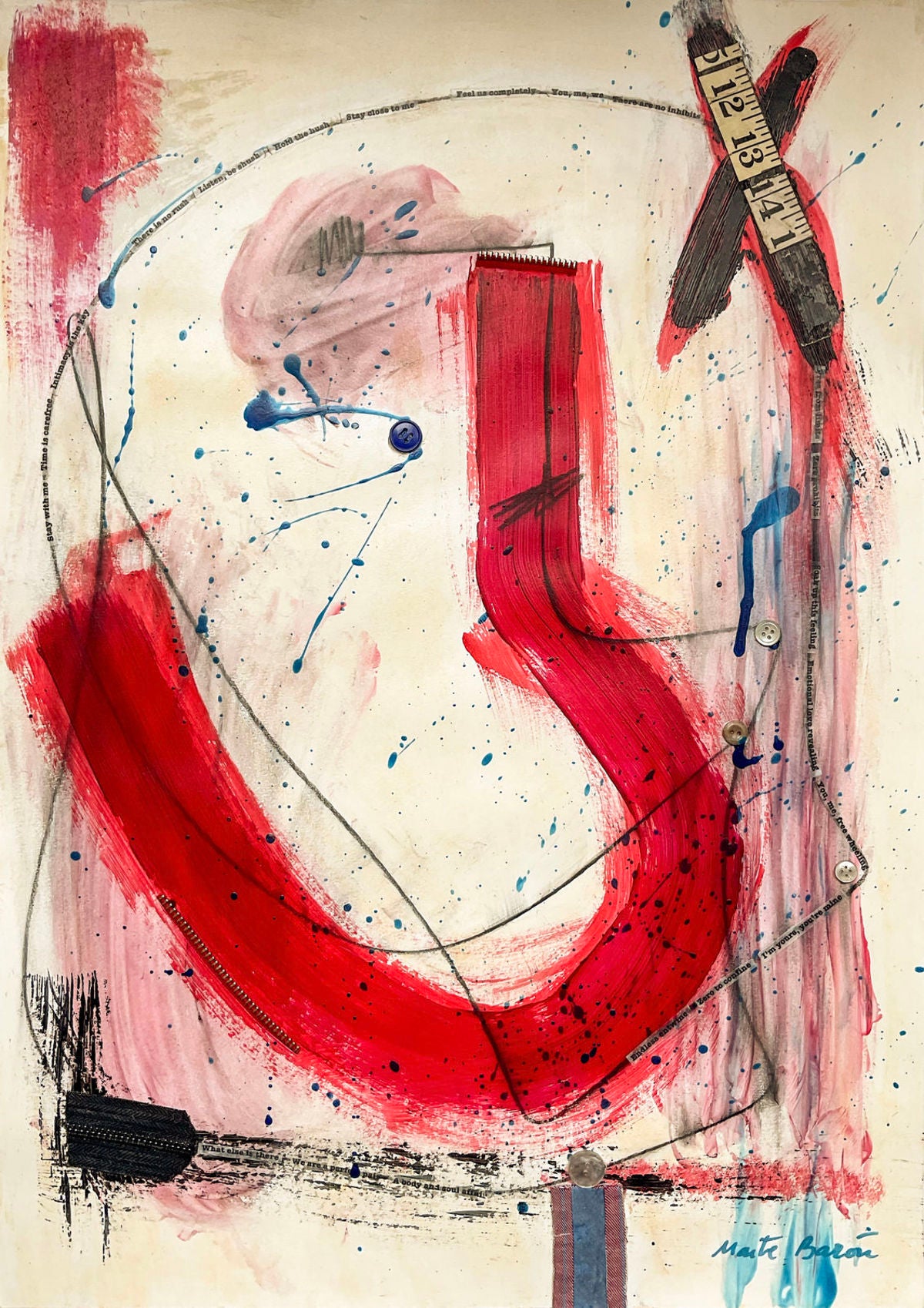 Original Abstract Painting on Paper. Entitled: Intimacy is the Key by Maite Baron. Image description: Artwork