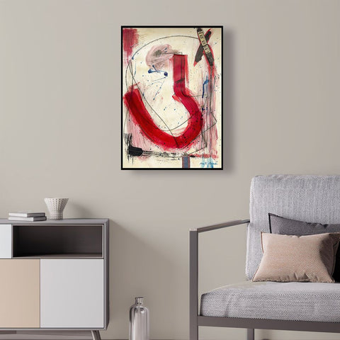 Original Abstract Painting on Paper. Entitled: Intimacy is the Key by Maite Baron. Image description: interior design product room mockup