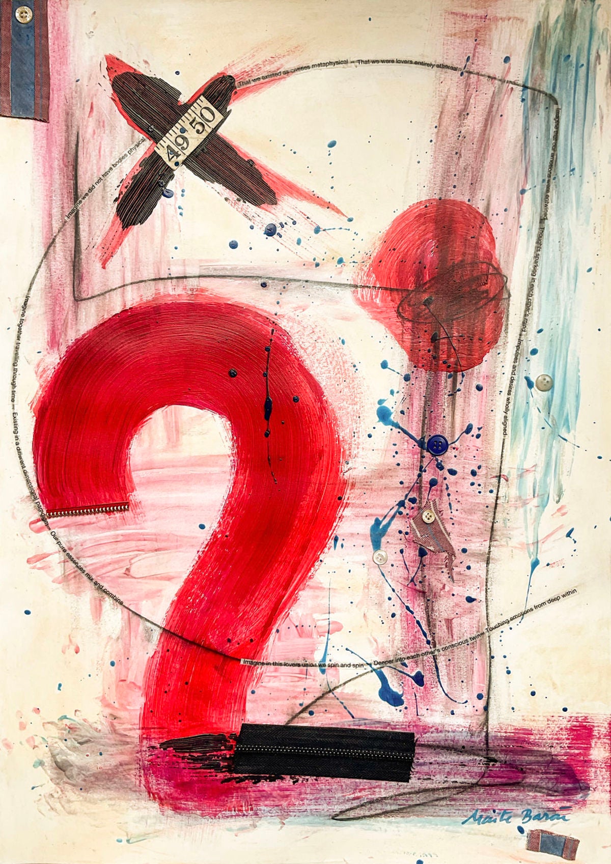 Original Abstract Painting on Paper. Entitled: Touching Emotions From Deep Within by Maite Baron. Image description: Artwork