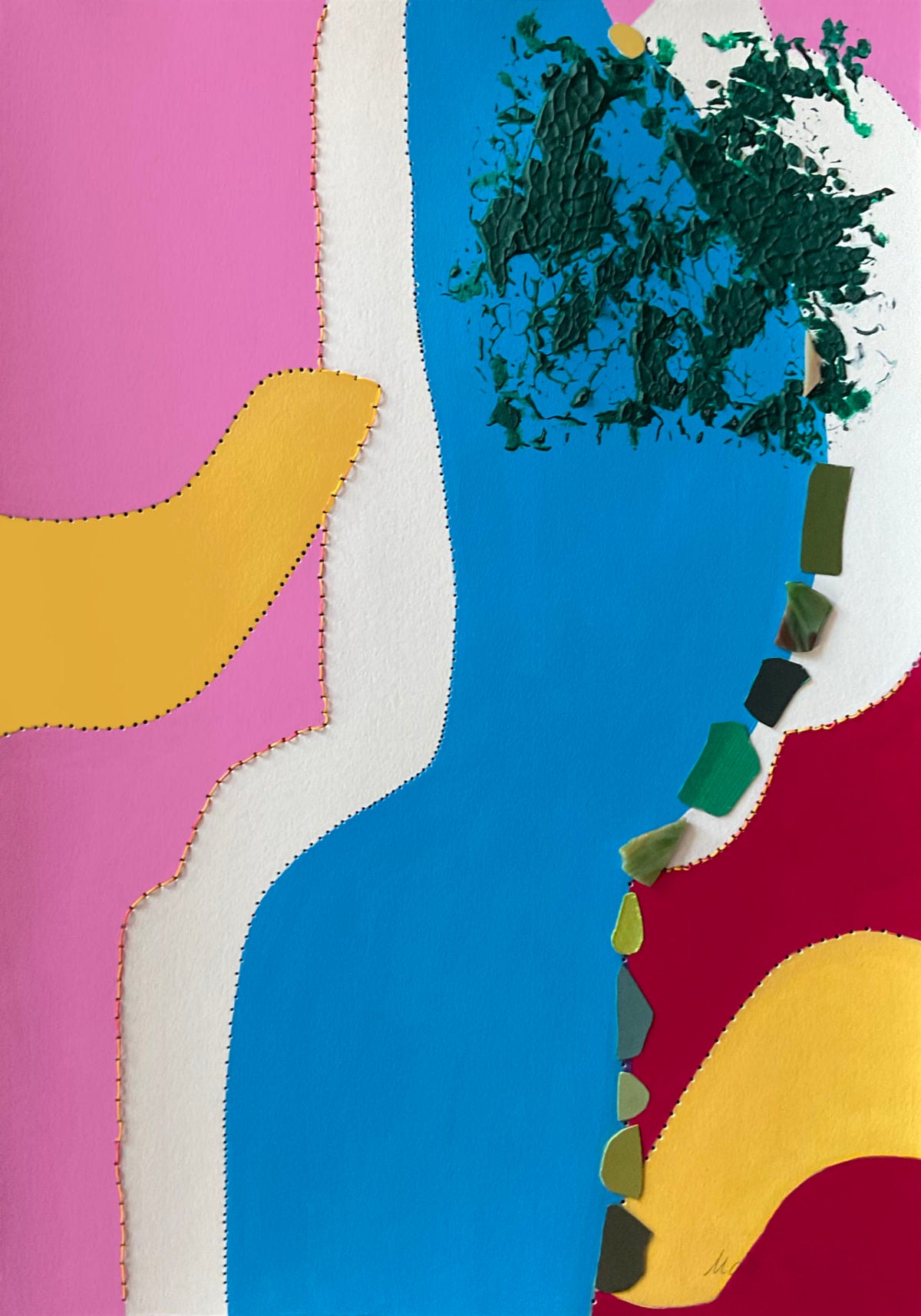 Contemporary Art Abstract Mixed Media Painting. Entitled: Strolling by the River by Maite Baron. Image description: Artwork