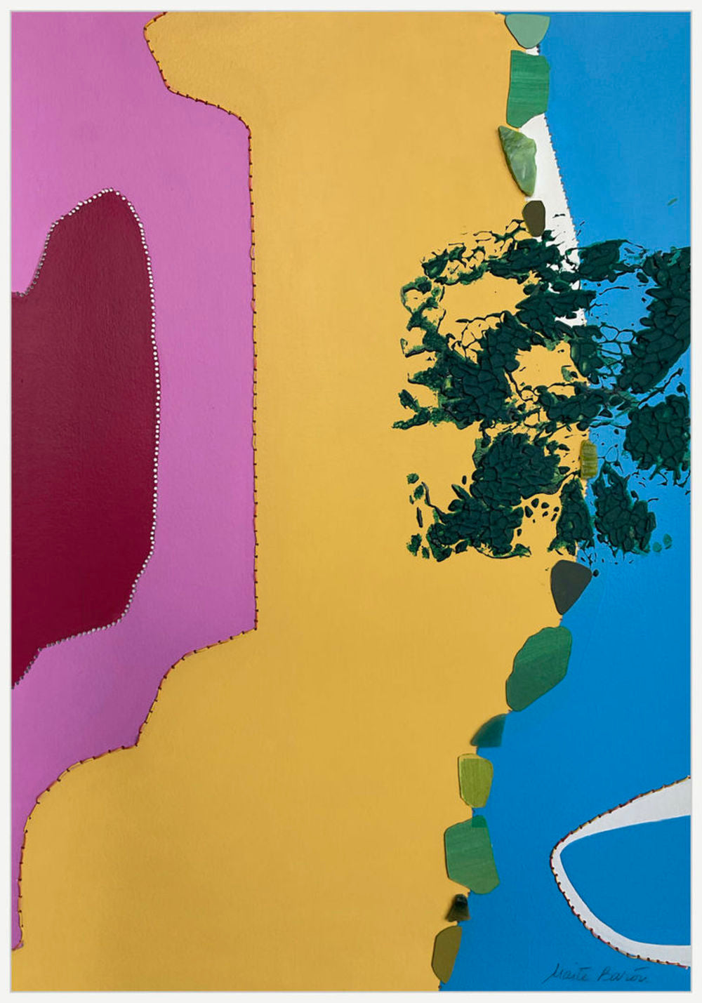 Contemporary Art Abstract Mixed Media Painting. Entitled: Marshmallows at the Beach by Maite Baron. Image description: product example