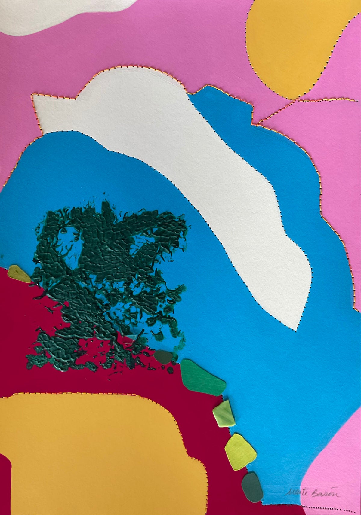 Contemporary Art Abstract Mixed Media Painting. Entitled: Lets Meet by the Sea by Maite Baron. Image description: Artwork