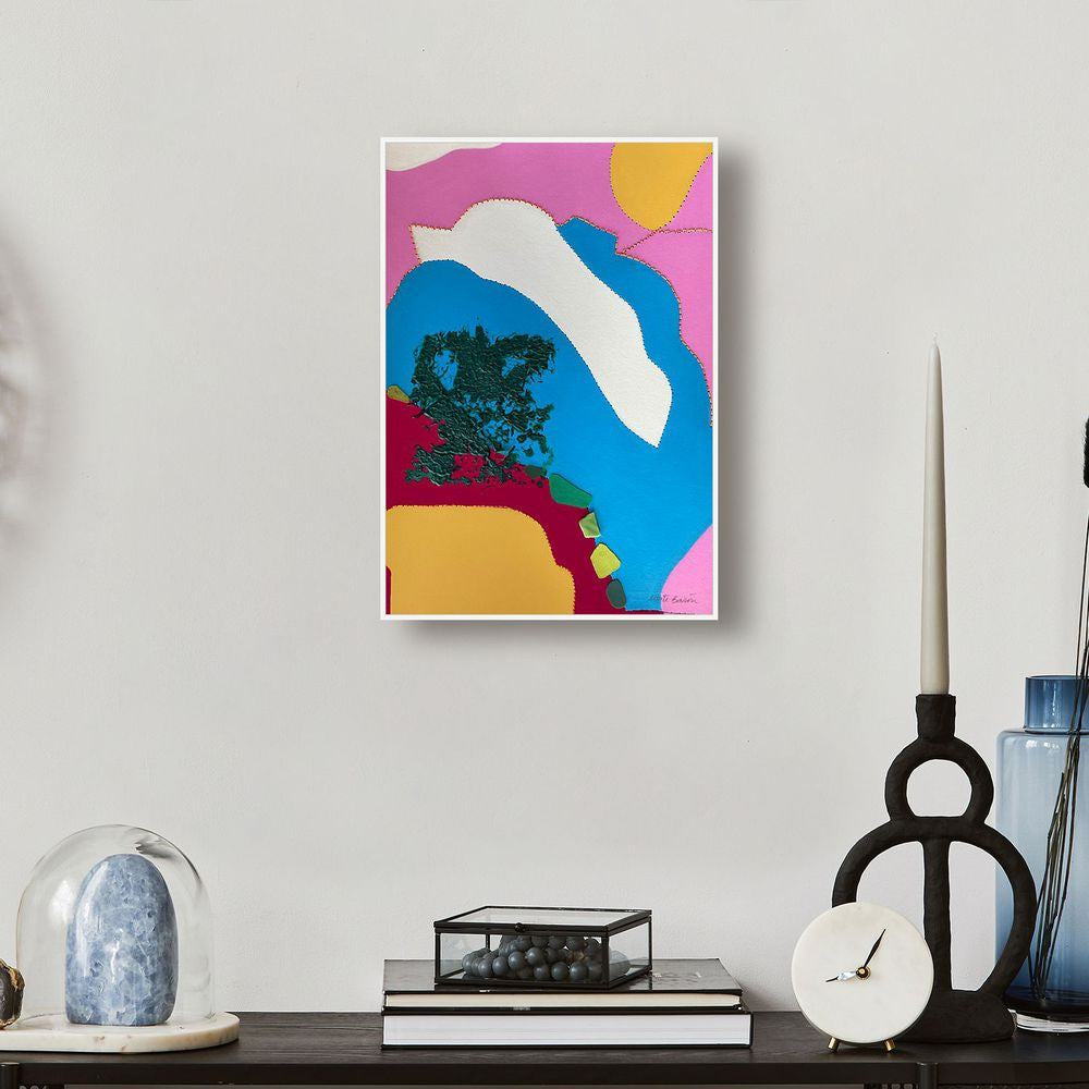 Contemporary Art Abstract Mixed Media Painting. Entitled: Lets Meet by the Sea by Maite Baron. Image description: interior design product room mockup