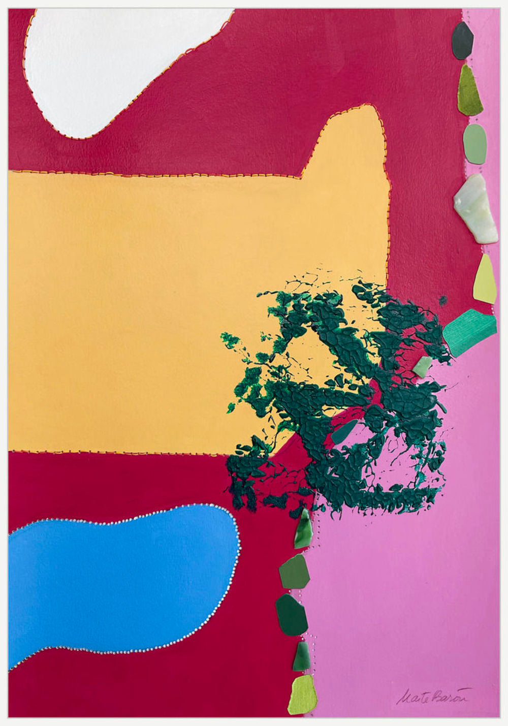 Contemporary Art Abstract Mixed Media Painting. Entitled: Champagne and Strawberries by Maite Baron. Image description: product example