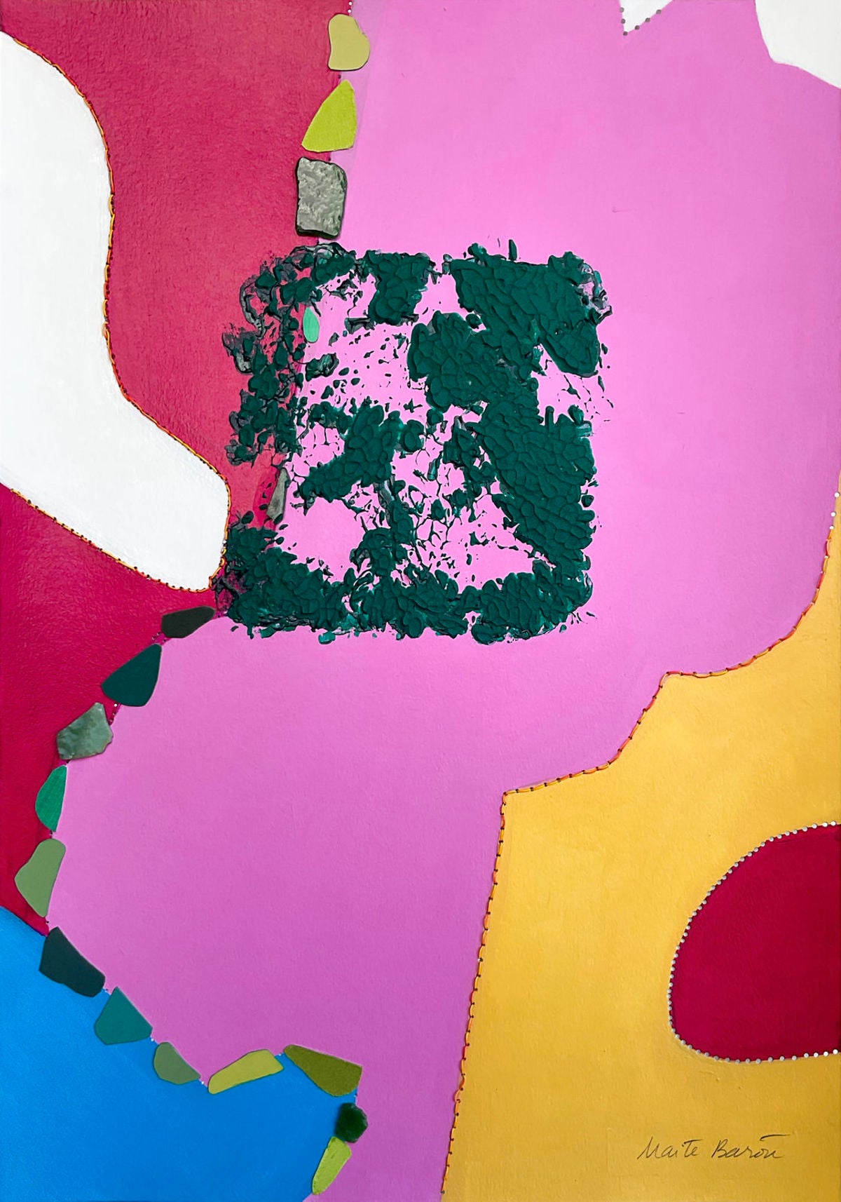 Contemporary Art Abstract Mixed Media Painting. Entitled: Sunny Side Up by Maite Baron. Image description: Artwork