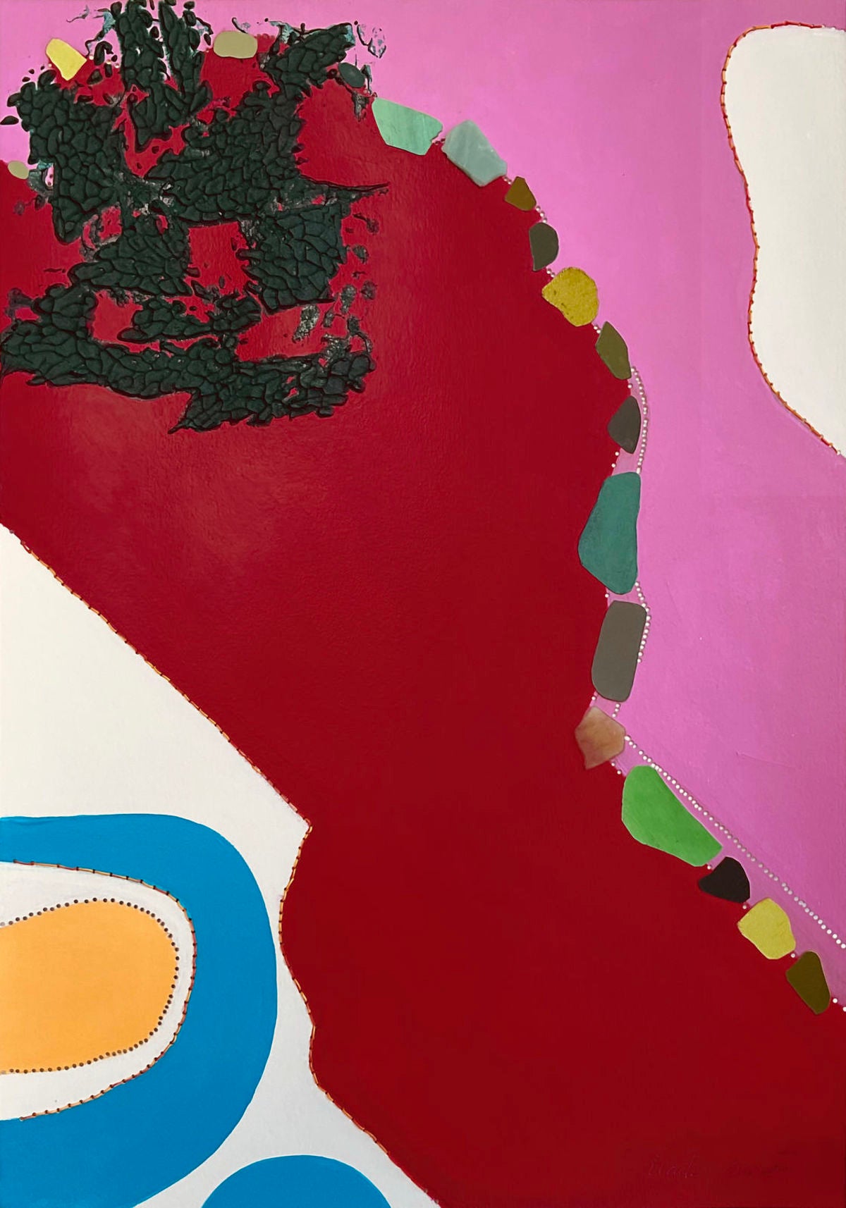 Contemporary Art Abstract Mixed Media Painting. Entitled: Raspberry Fields by Maite Baron. Image description: Artwork