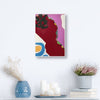 Contemporary Art Abstract Mixed Media Painting. Entitled: Raspberry Fields by Maite Baron. Image description: interior design product room mockup