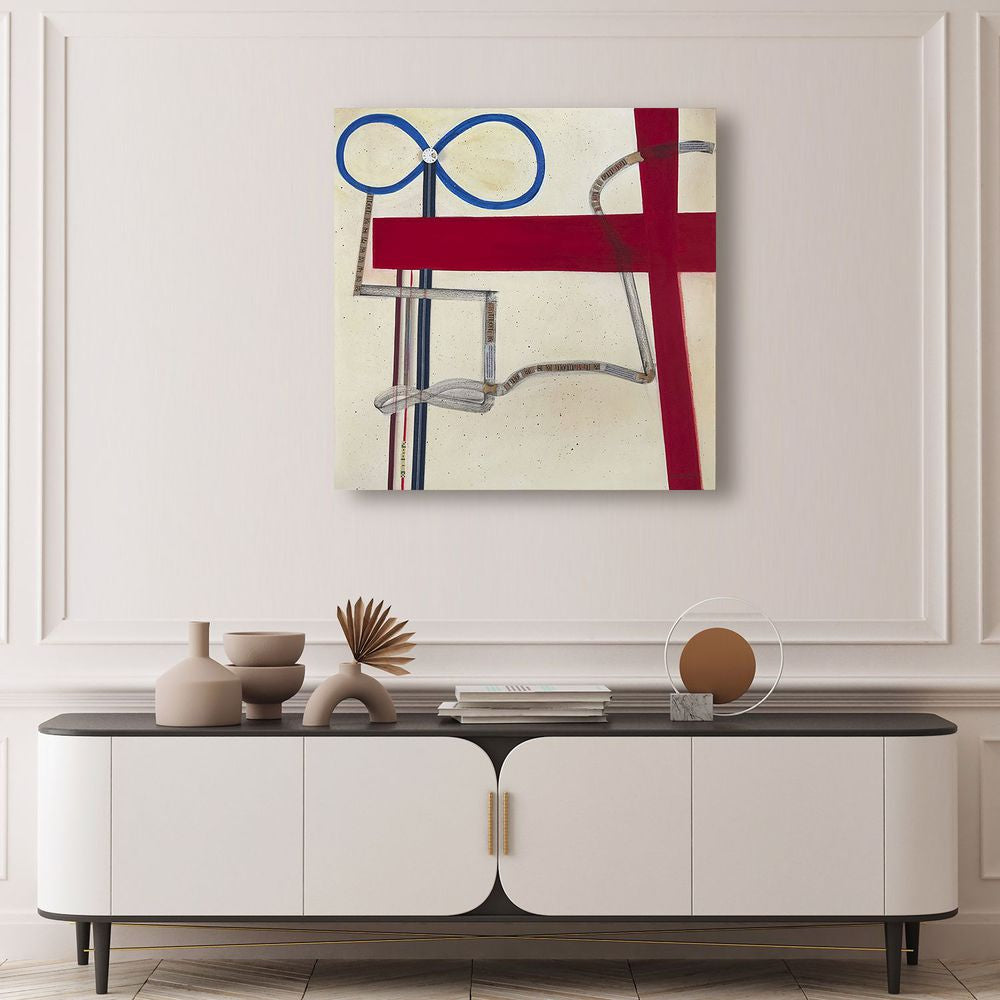 Original Canvas Art Abstract Mixed Media Painting. Entitled: Our Bodies Belong Entwined by Maite Baron. Image description: interior design product room mockup