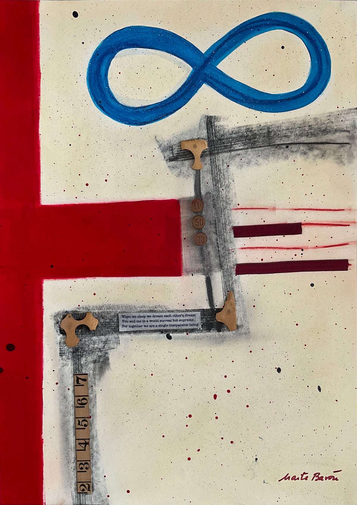 Original Abstract Painting on Paper. Entitled: When We Sleep We Dream Each Others Dream by Maite Baron. Image description: Artwork