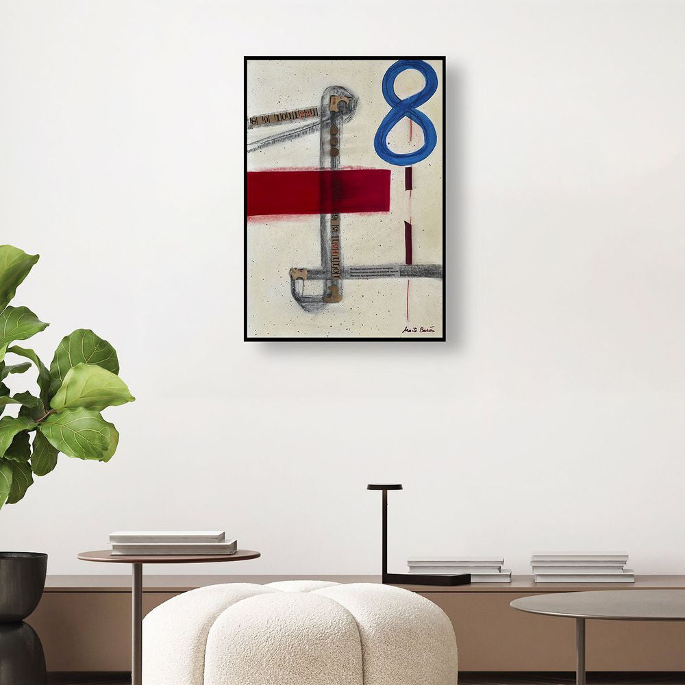 Original Abstract Painting on Paper. Entitled: Between us Experience Just Transport by Maite Baron. Image description: interior design product room mockup
