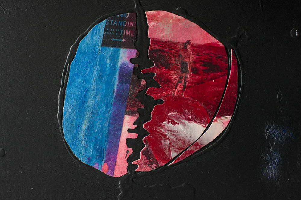 Original Canvas Art Abstract Mixed Media Painting. Entitled: In Between Two Worlds by Maite Baron. Image description: product example