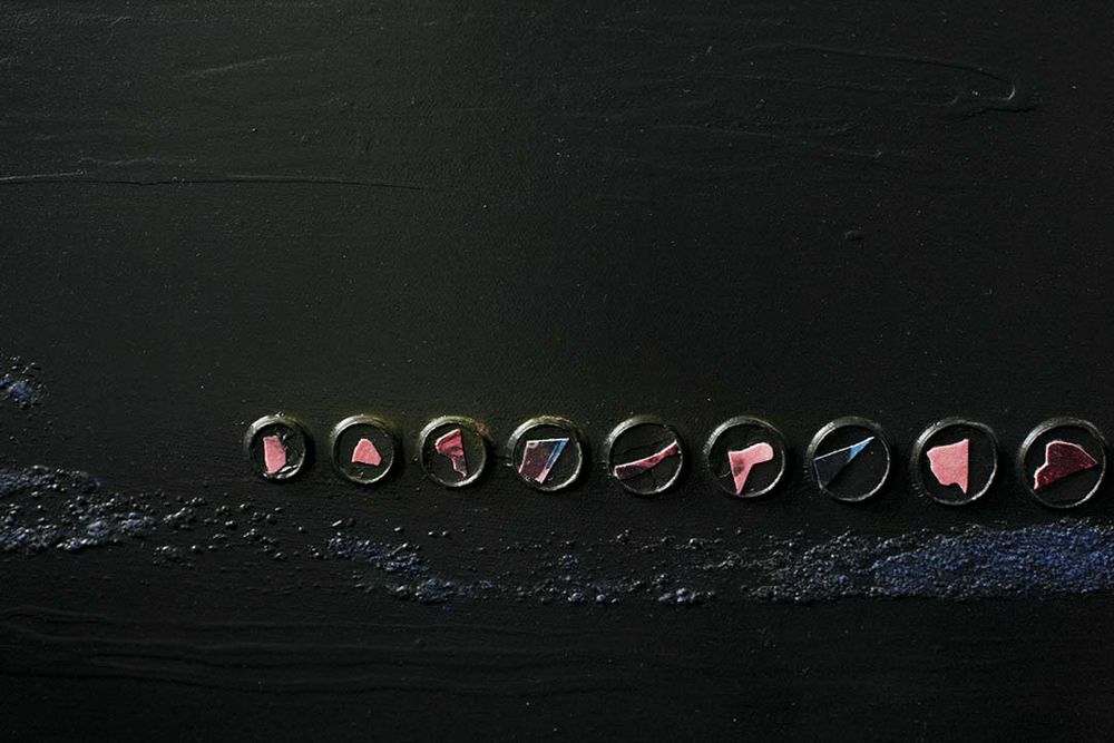 Original Canvas Art Abstract Mixed Media Painting. Entitled: In Between Two Worlds by Maite Baron. Image description: product example