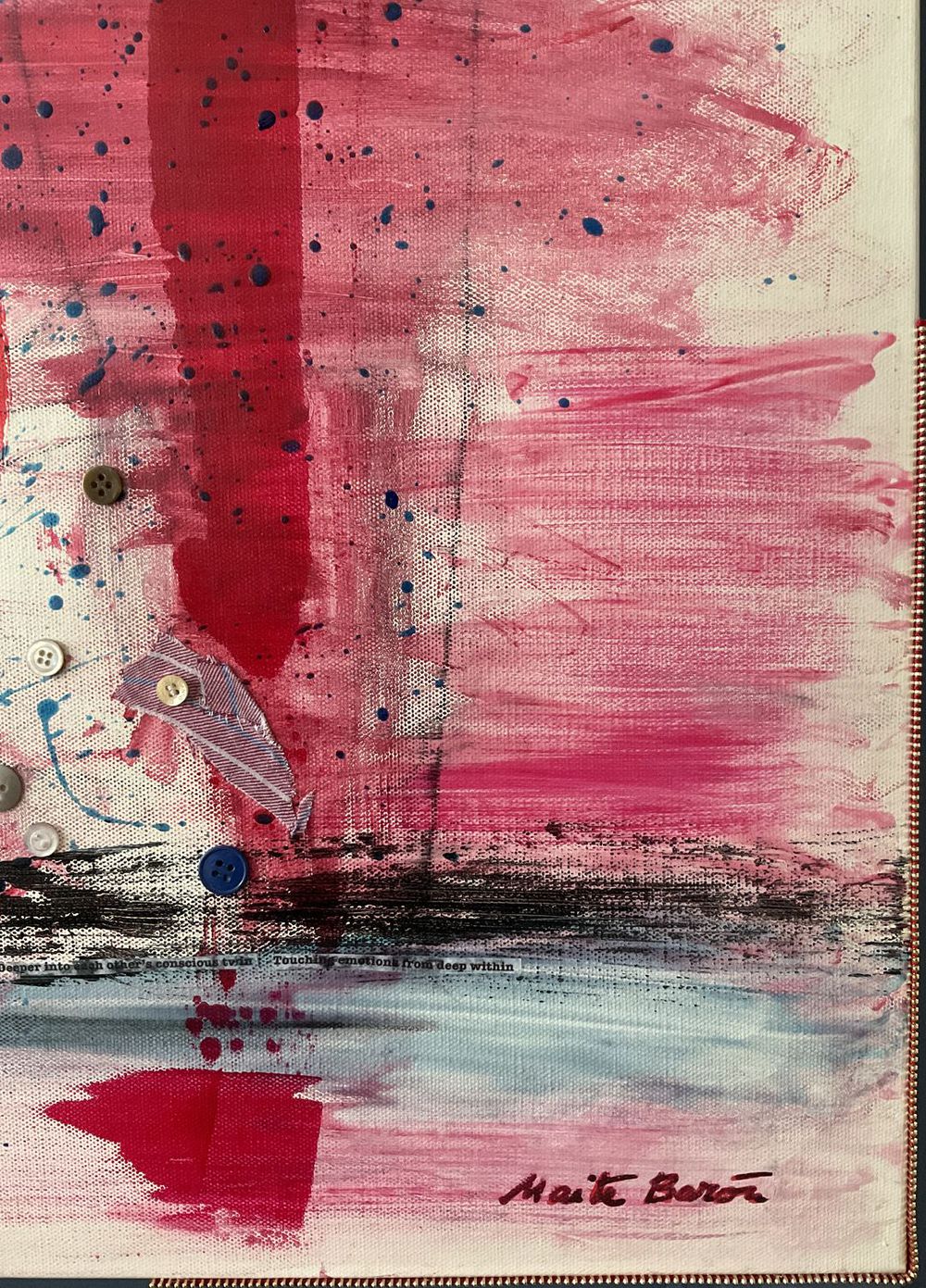 Original Canvas Art Abstract Mixed Media Painting. Entitled: Existing in a Different Dimensional Paradigm by Maite Baron. Image description: product example