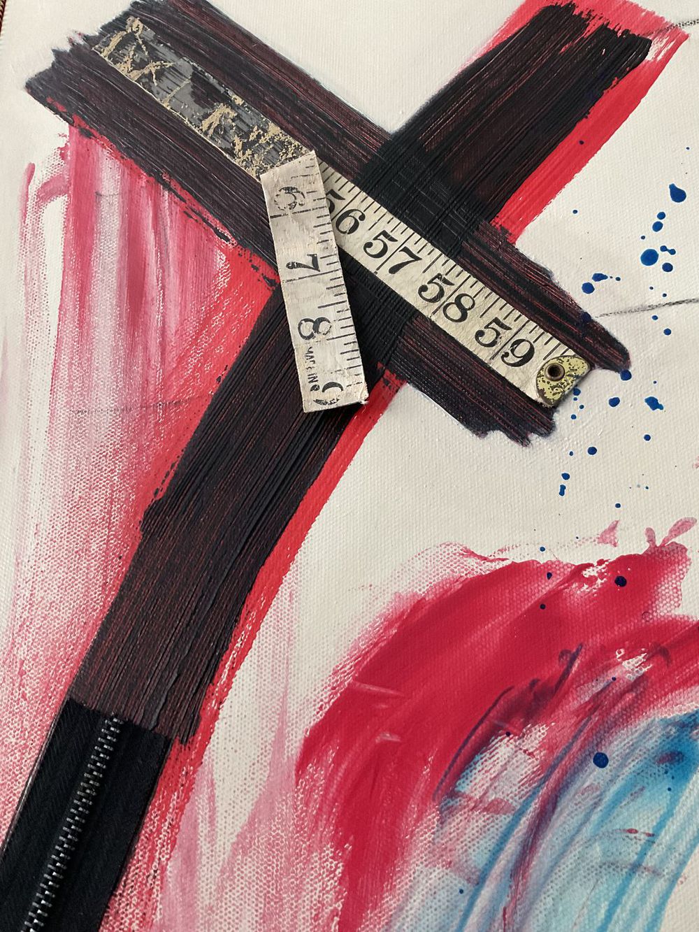 Original Canvas Art Abstract Mixed Media Painting. Entitled: Existing in a Different Dimensional Paradigm by Maite Baron. Image description: product example