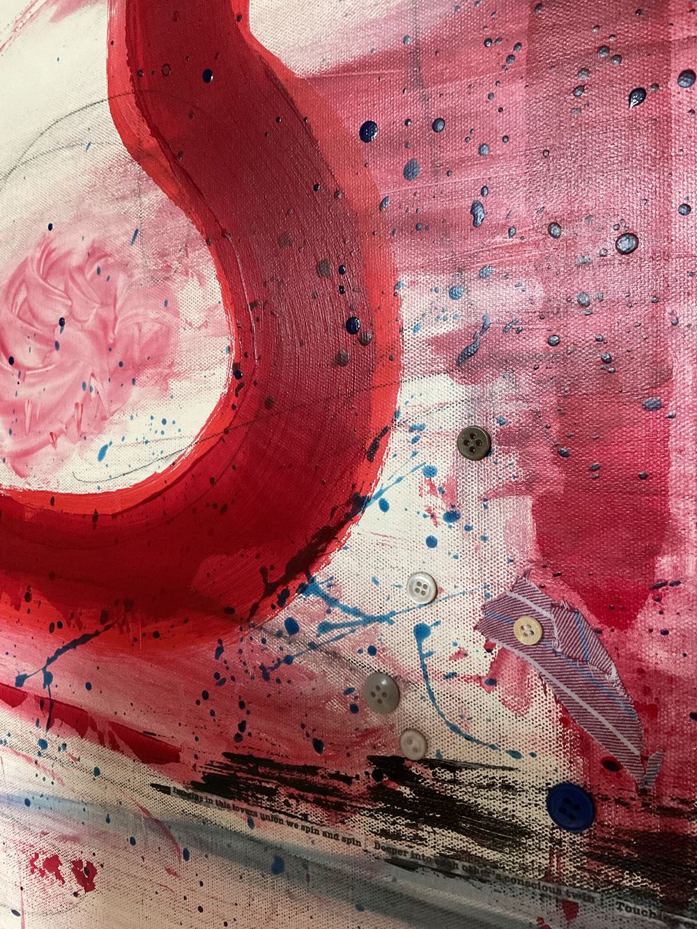 Original Canvas Art Abstract Mixed Media Painting. Entitled: Existing in a Different Dimensional Paradigm by Maite Baron. Image description: product example